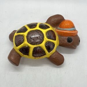 Vintage Ceramic Turtle W/Hat Figurine 5” Retro Hobbyist